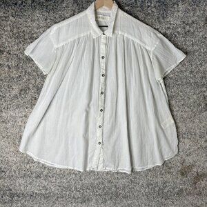 We The Free Shirt Womens Medium White Button Front Gauze Cotton Oversized Blouse